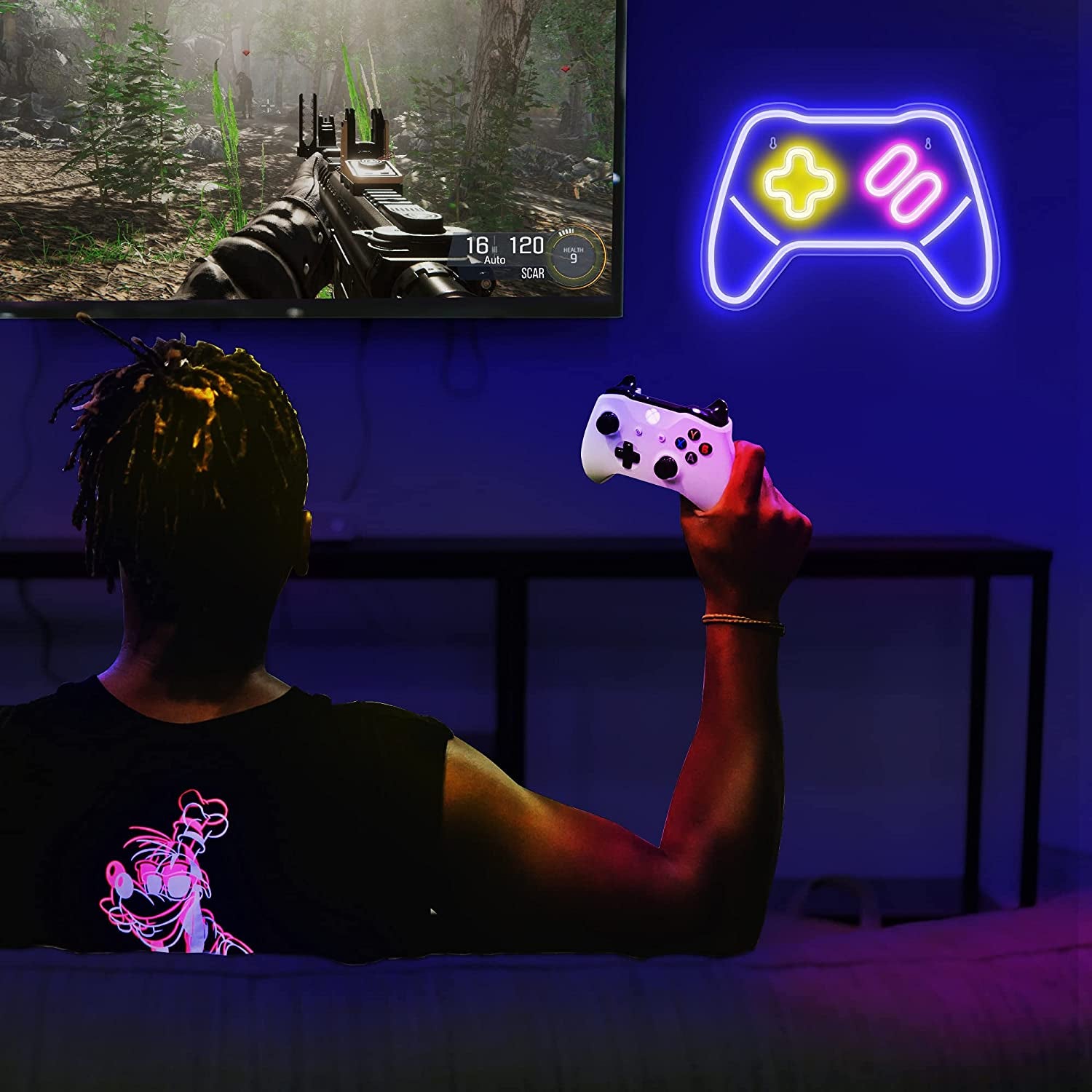 Game Controller Neon Signs Neon Sign for Video/Pc Gamer, Teen Boys' Gift - LED Signs for Wall, Bedroom, Game Room Decor - Cool Gaming Console Neon Light